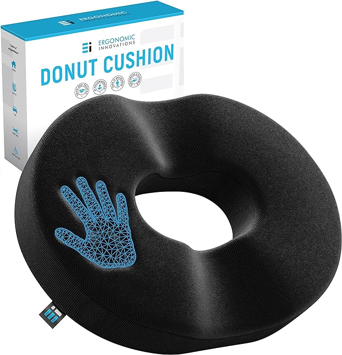 ERGONOMIC INNOVATIONS Donut Cushion for Coccyx Pain & Pressure Relief, Seat Cushions for Office Chair Cushion 1